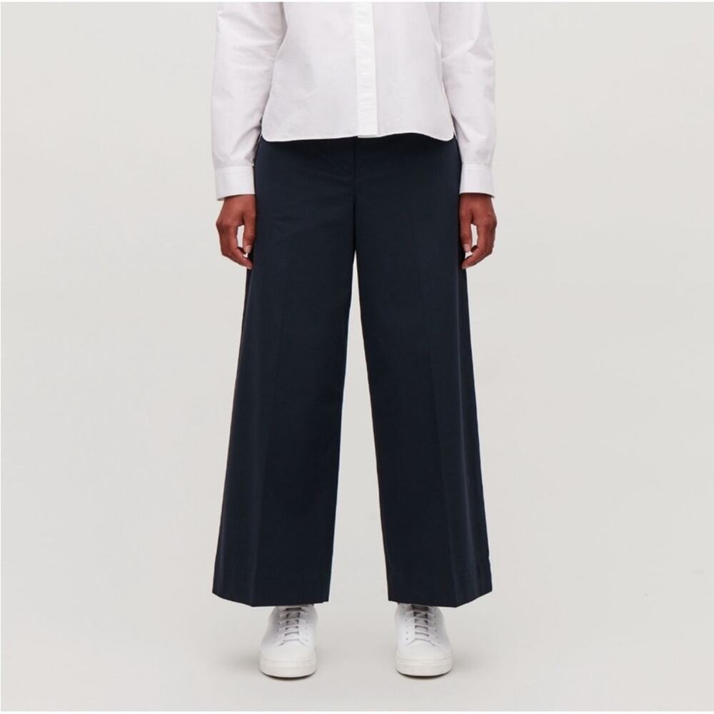 COS LINEN WIDE-LEG TROUSERS Navy Blue EU 42 US 10